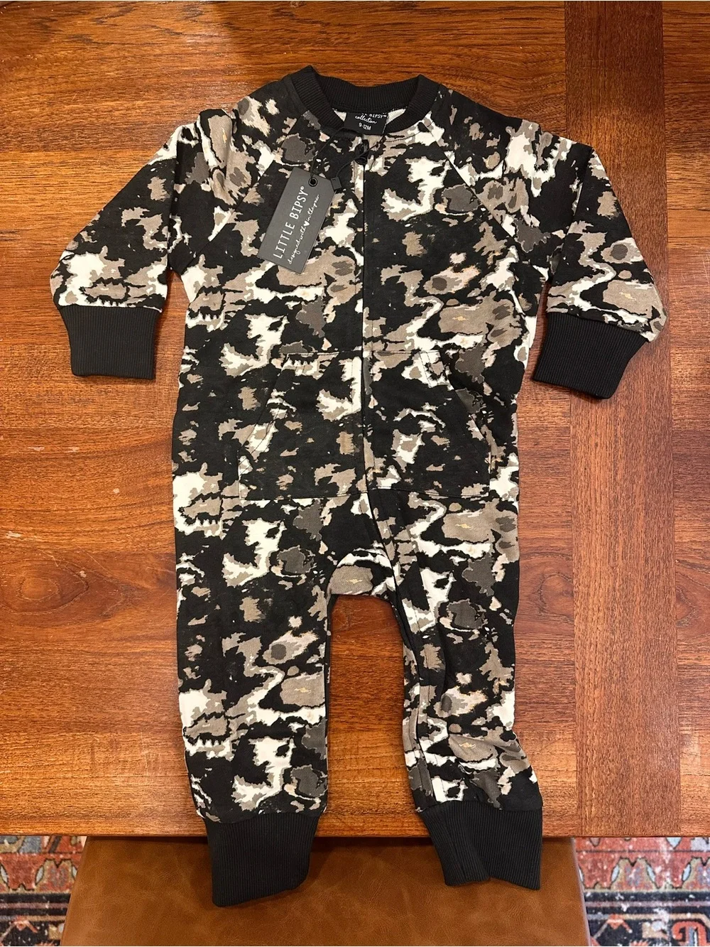 NWT Little Bipsy Pocket 2 Way Zip Romper, Calico, 9–12 Months